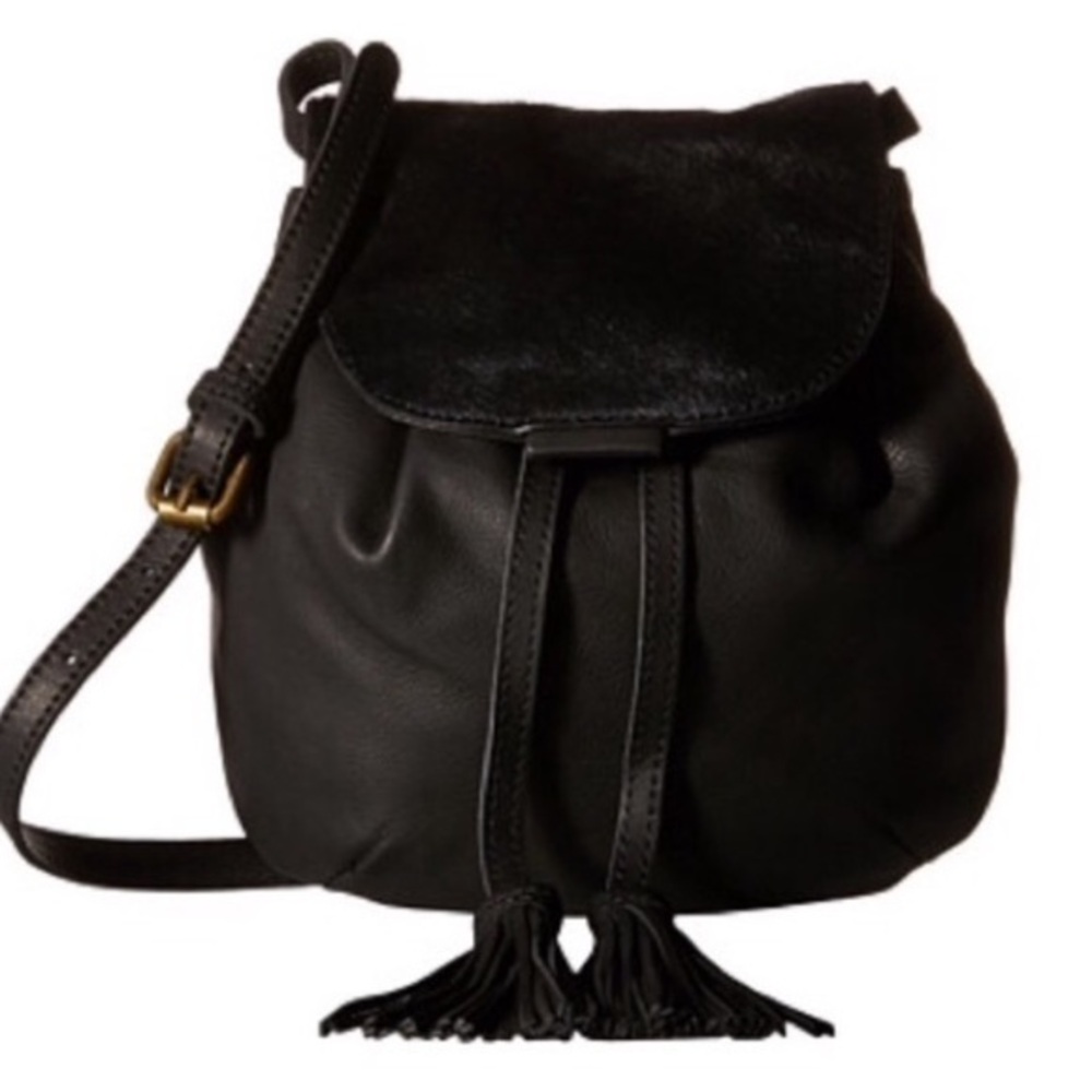 NWT $168 Lucky Black Leather Hair Calf Mini Crossbody Bag
